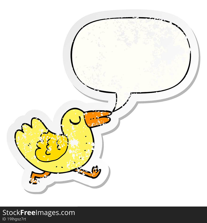 cartoon bird and speech bubble distressed sticker