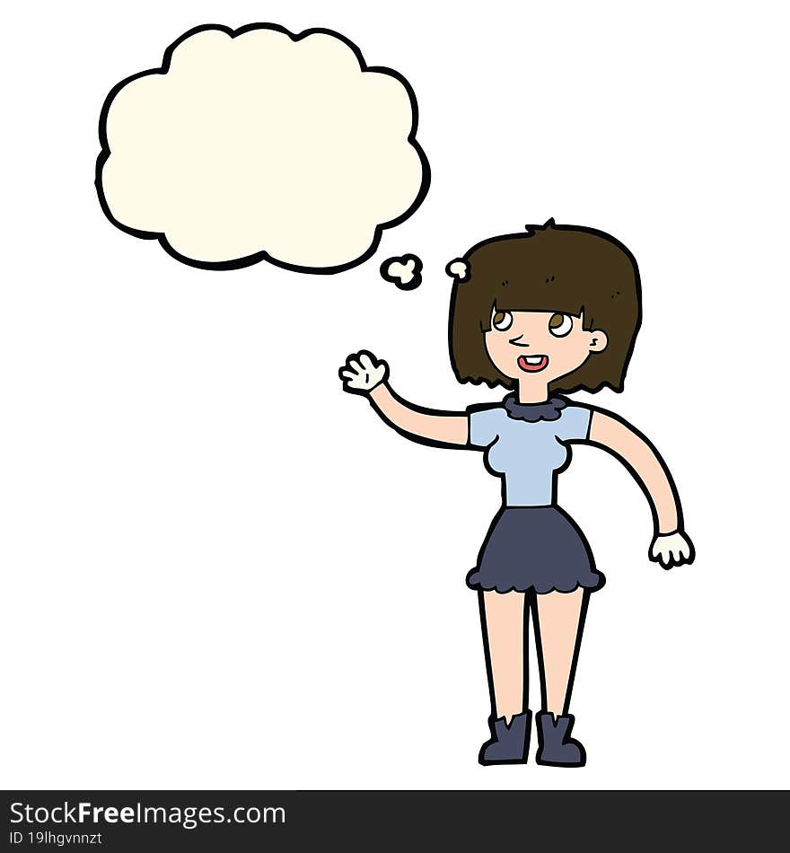 Cartoon Girl Waving With Thought Bubble