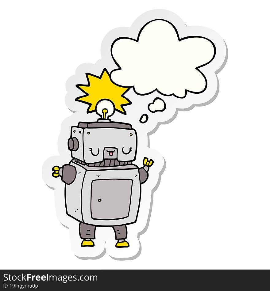 cartoon robot and thought bubble as a printed sticker