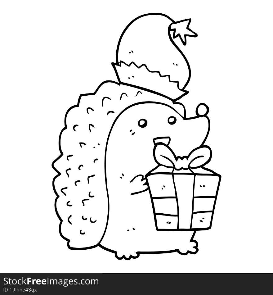 Cartoon Hedgehog Wearing Christmas Hat