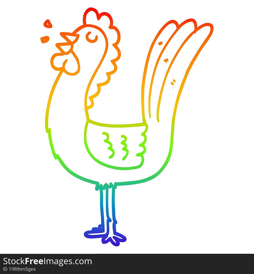 Rainbow Gradient Line Drawing Cartoon Rooster