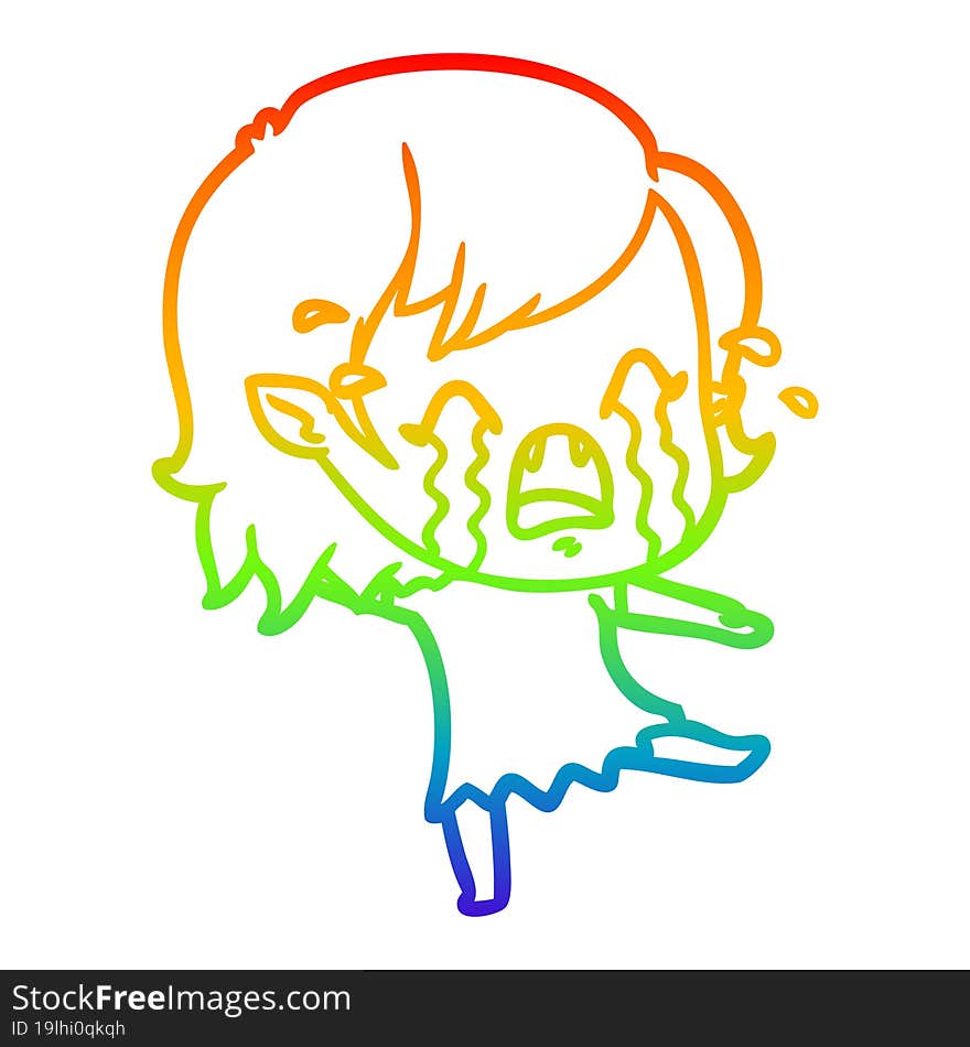 rainbow gradient line drawing cartoon crying vampire girl