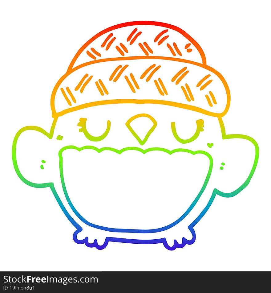 rainbow gradient line drawing cute cartoon owl in hat