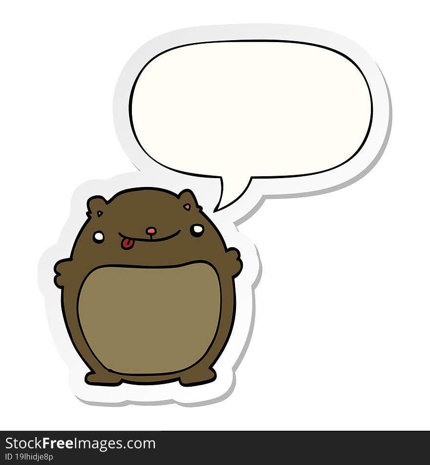 Cartoon Fat Bear And Speech Bubble Sticker