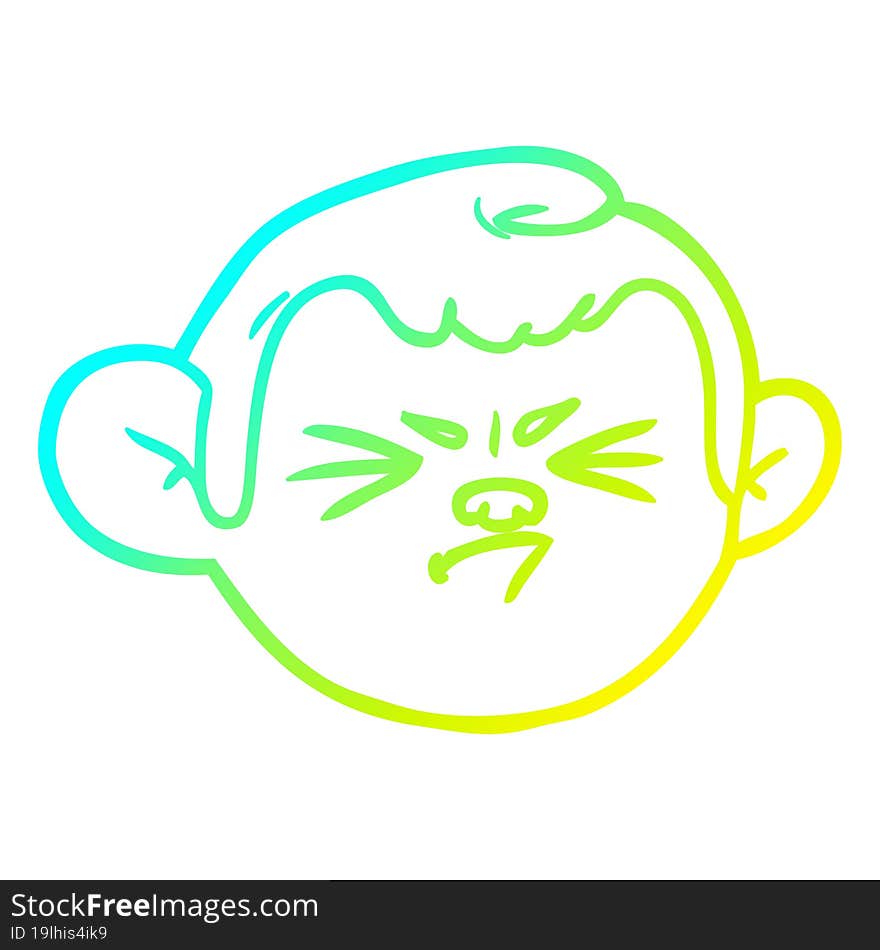 Cold Gradient Line Drawing Cartoon Monkey Face