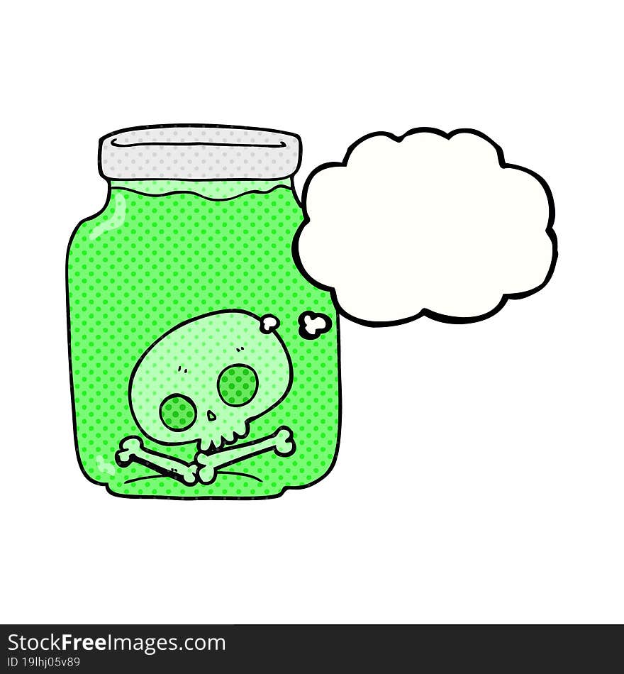 freehand drawn thought bubble cartoon jar with skull