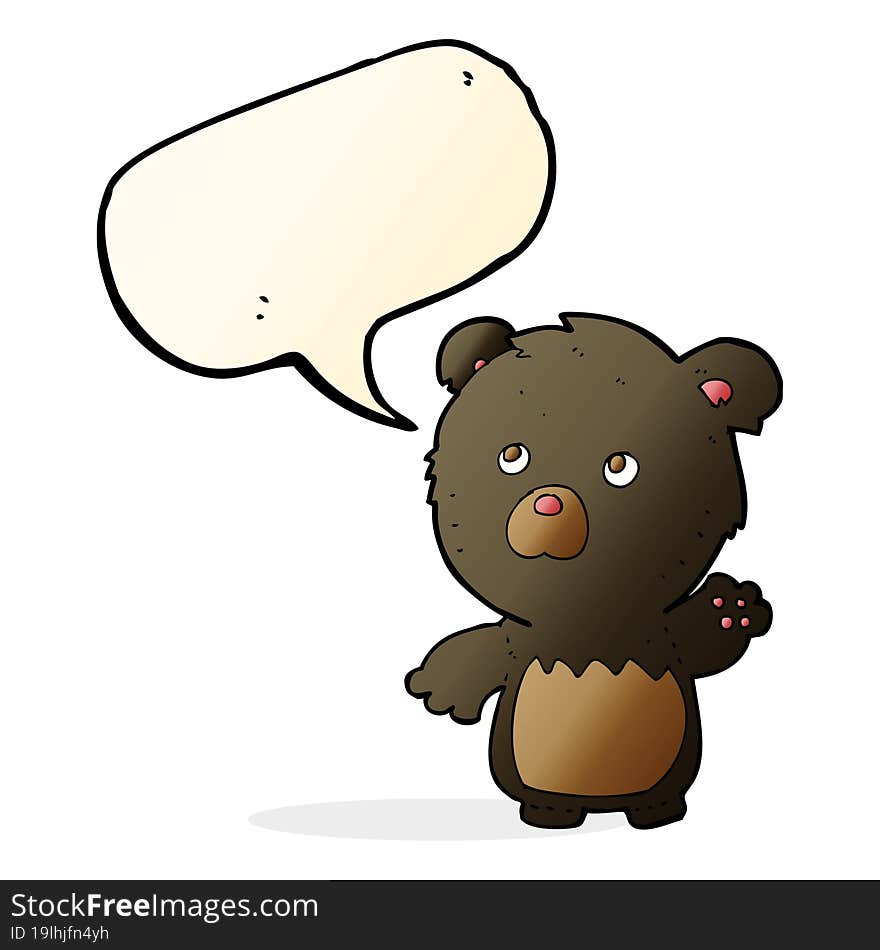 cartoon black teddy bear with speech bubble