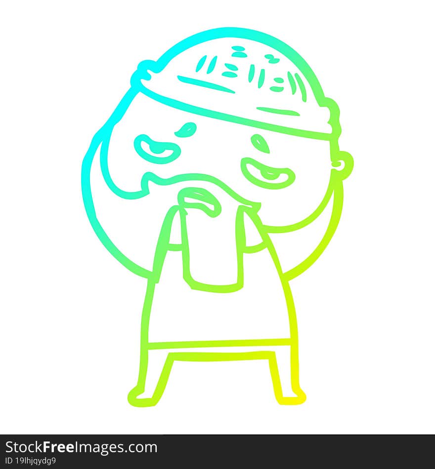 cold gradient line drawing cartoon worried man with beard