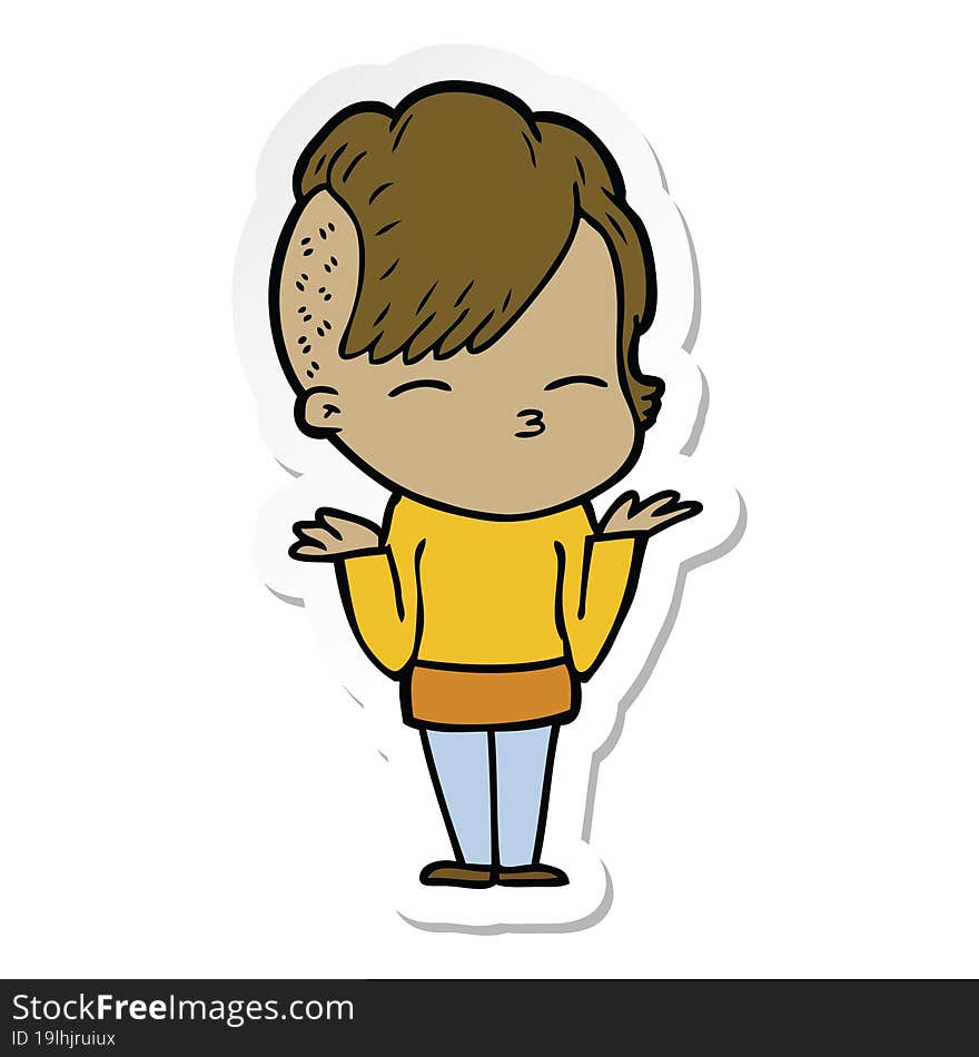 sticker of a cartoon girl shrugging shoulders