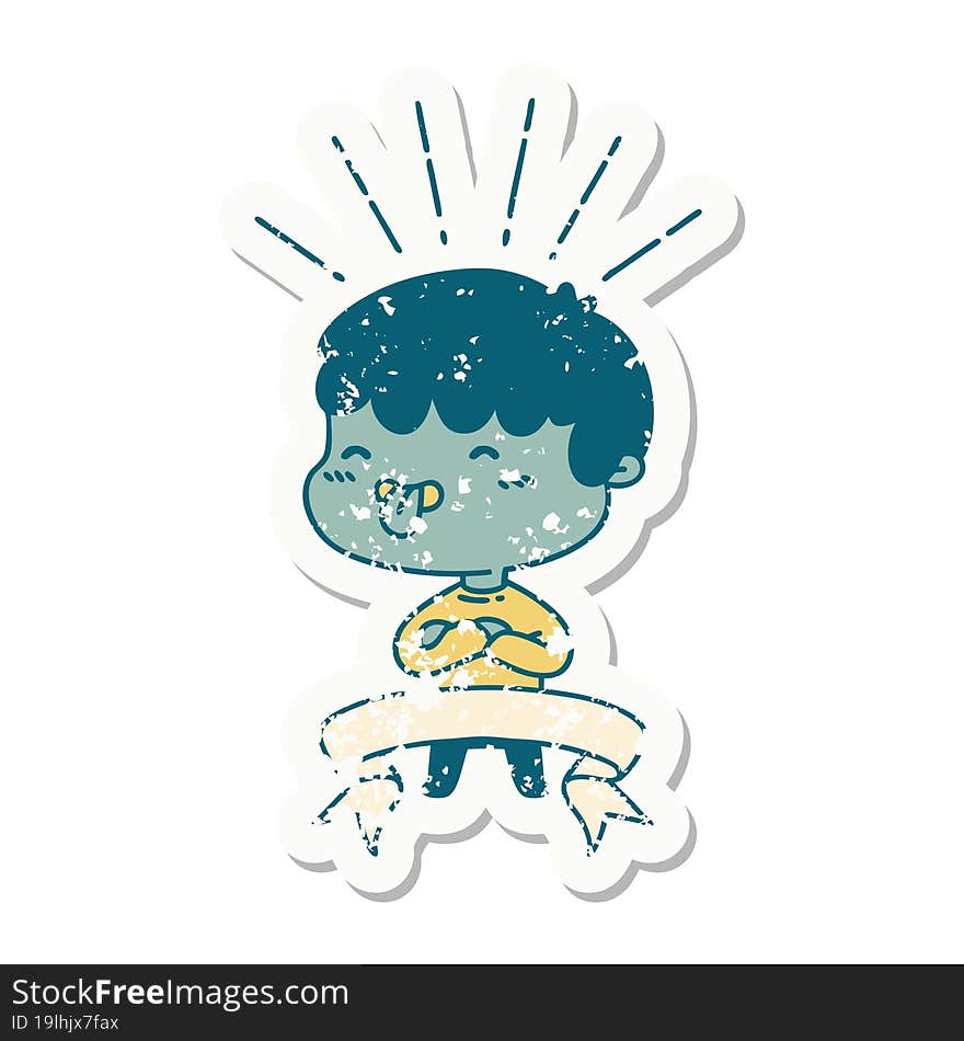 grunge sticker of tattoo style boy sticking out tongue