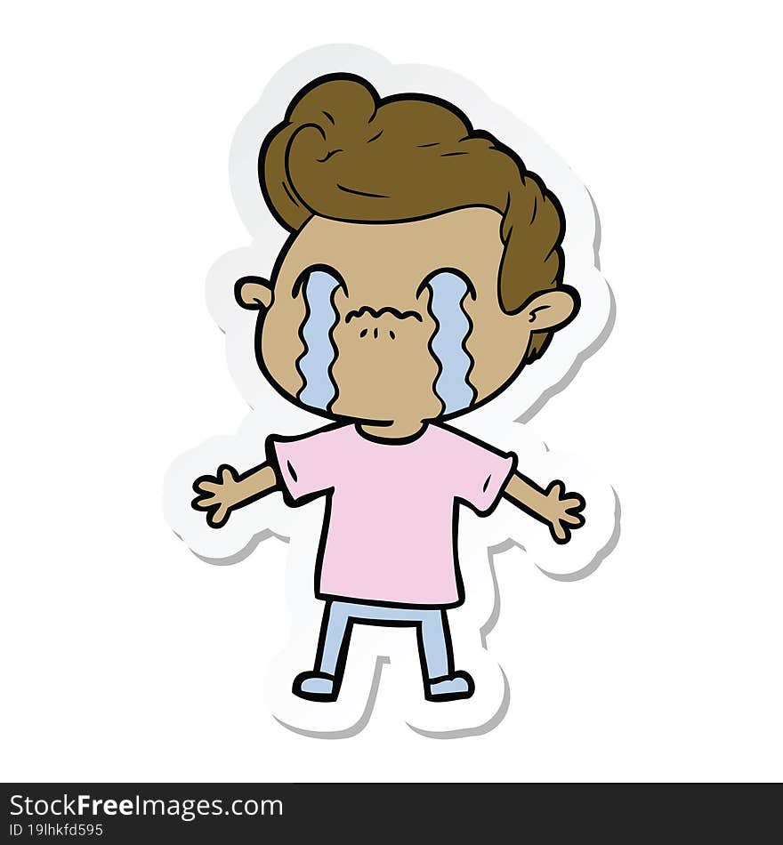 sticker of a cartoon man crying