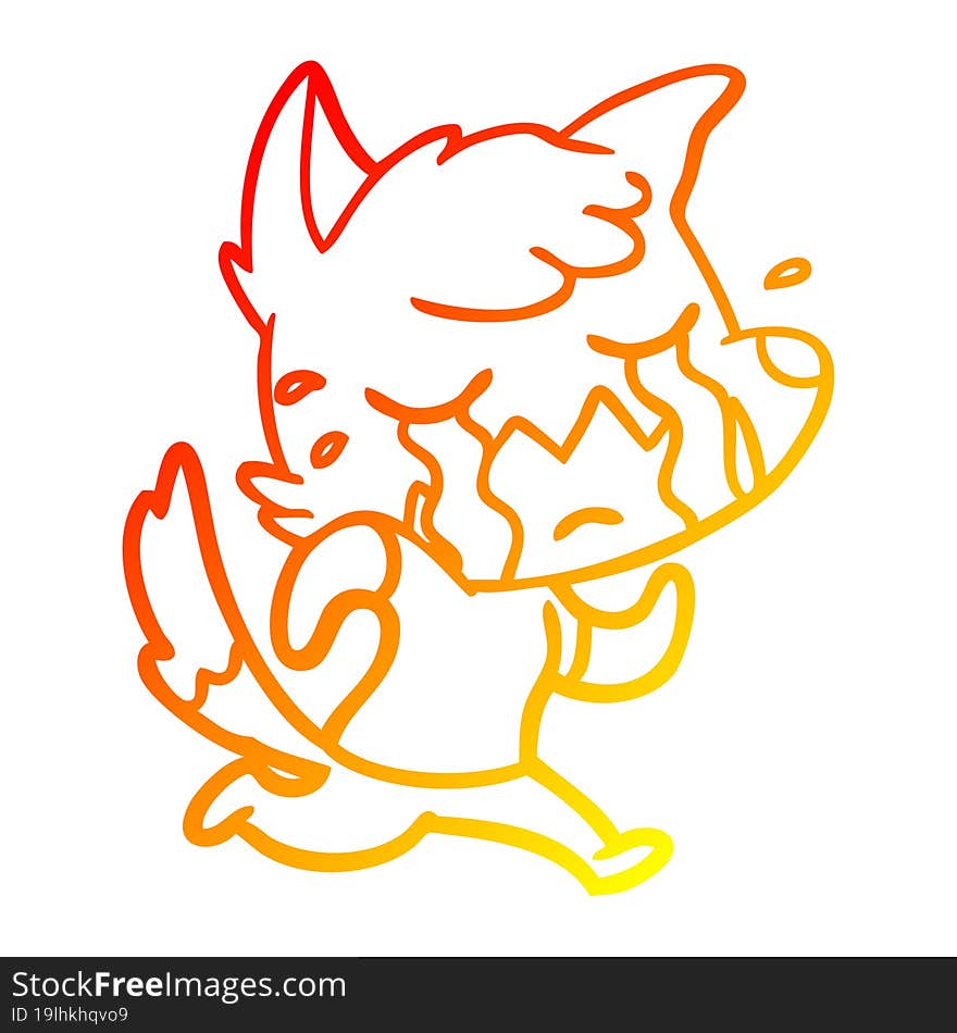 warm gradient line drawing crying fox cartoon