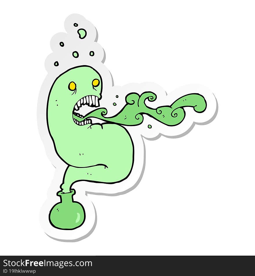 sticker of a cartoon ghost in bottle