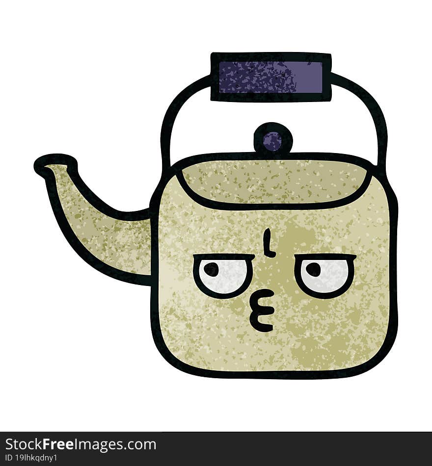 retro grunge texture cartoon of a kettle