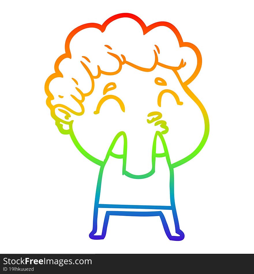 rainbow gradient line drawing cartoon man pouting