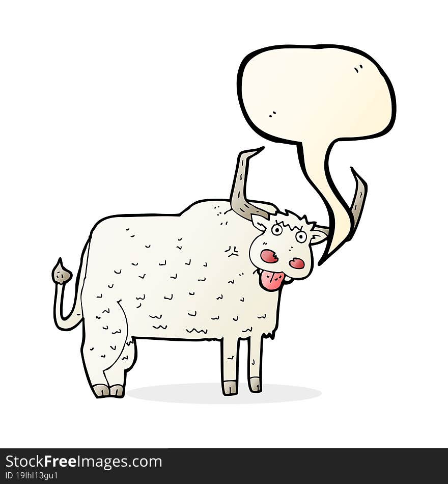 cartoon hairy cow with speech bubble