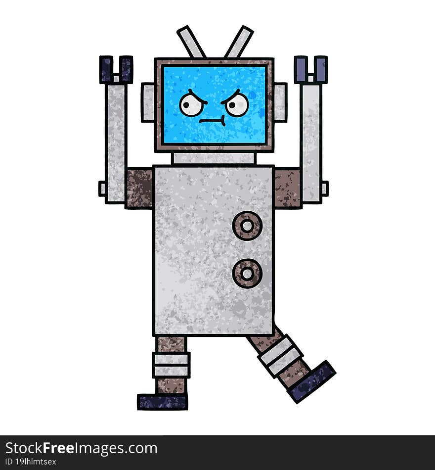 retro grunge texture cartoon of a robot