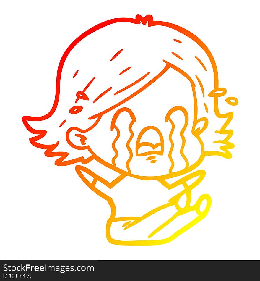 warm gradient line drawing of a cartoon woman crying