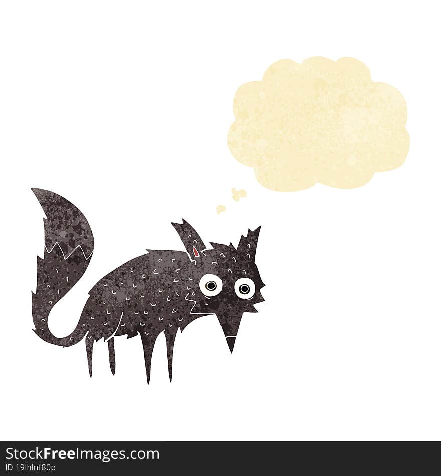 funny cartoon little wolf with thought bubble