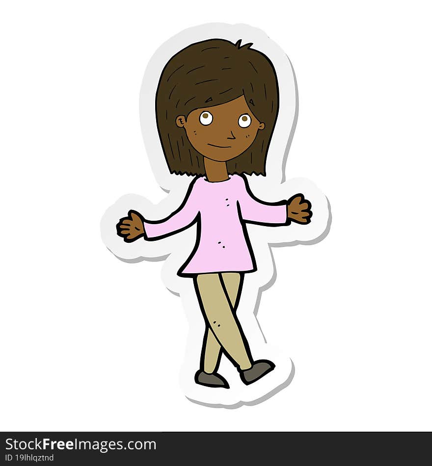 sticker of a cartoon woman with no worries