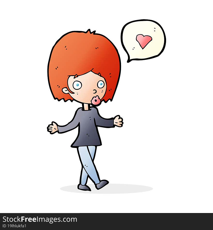 Cartoon Woman In Love Shrugging Shoulders