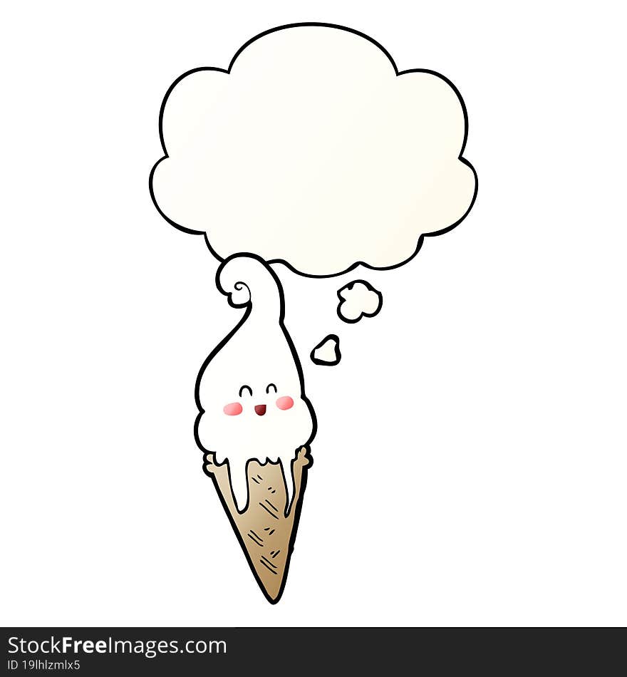 Cartoon Ice Cream And Thought Bubble In Smooth Gradient Style