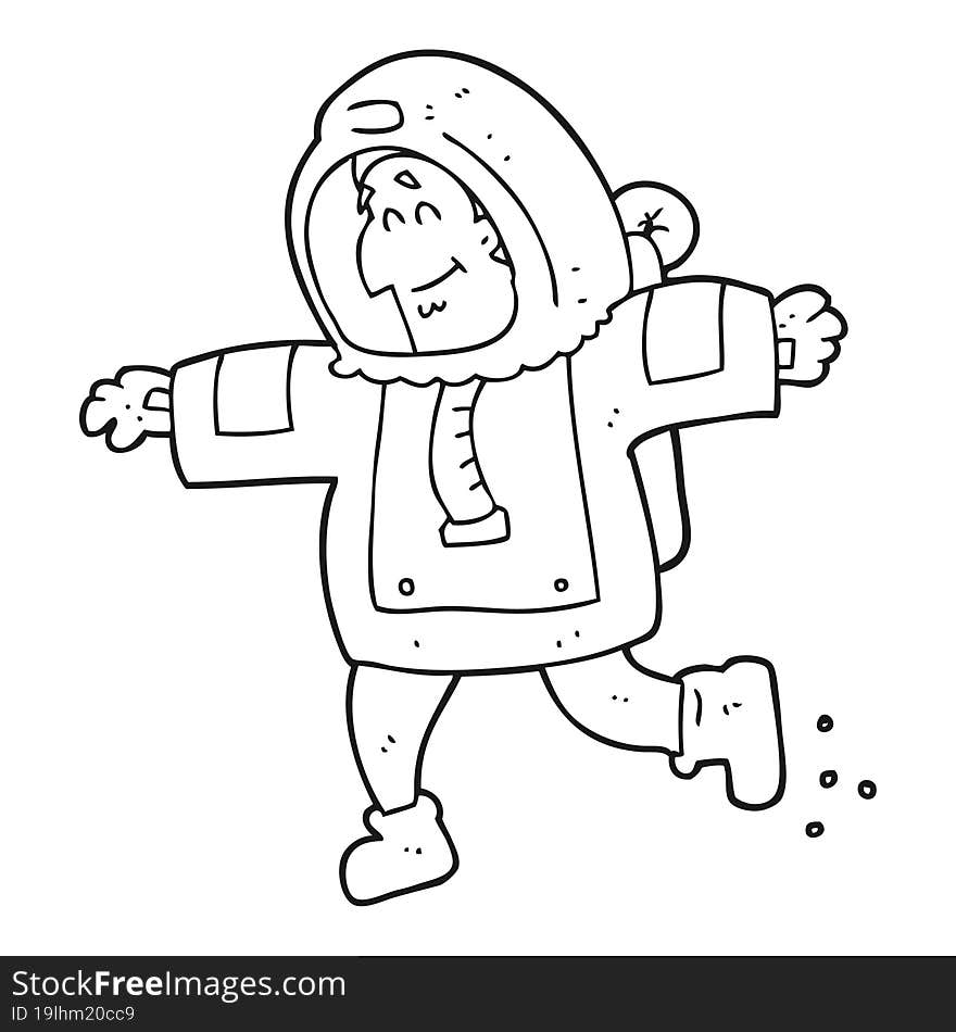 freehand drawn black and white cartoon astronaut