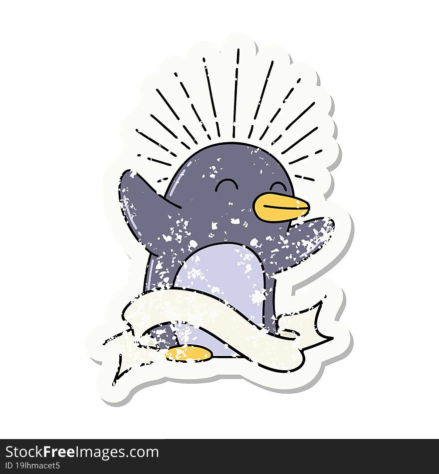 Grunge Sticker Of Tattoo Style Happy Penguin