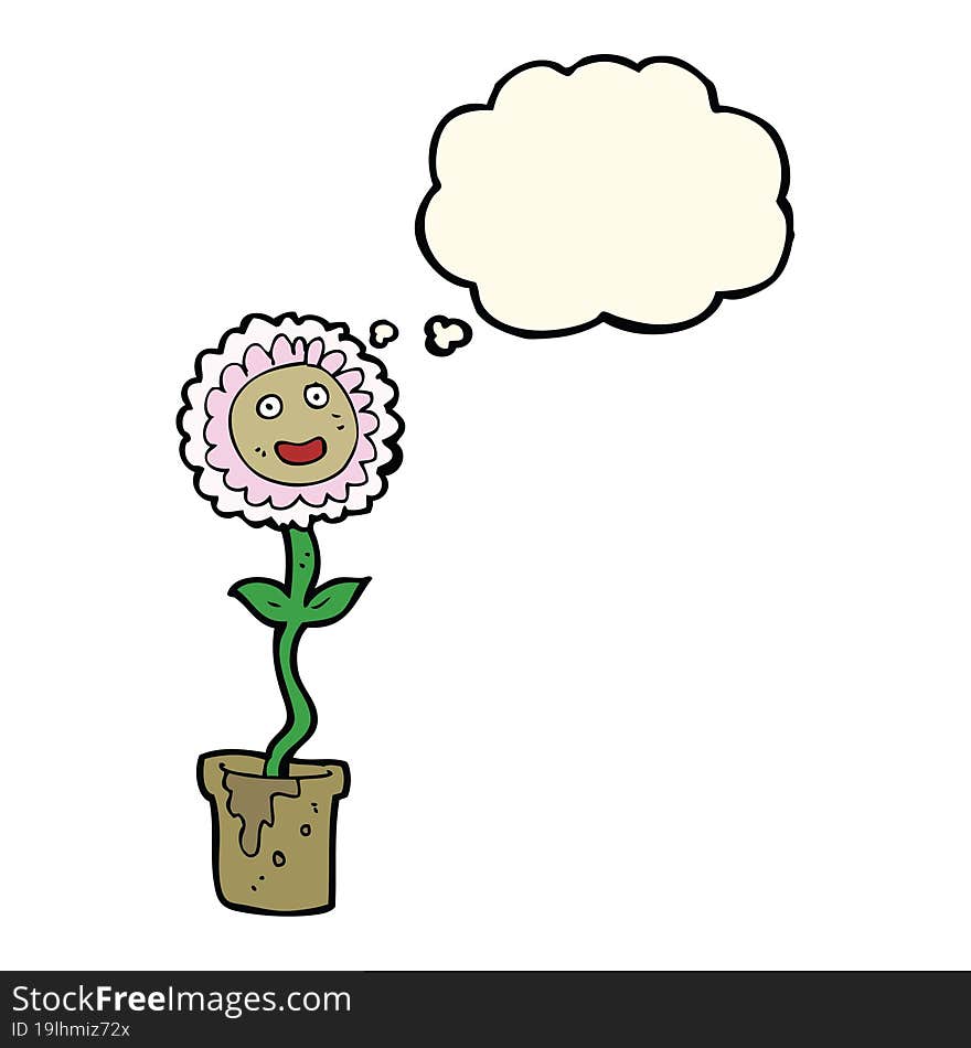 cartoon flower with face with thought bubble