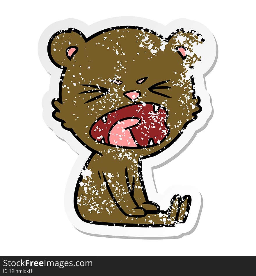 Distressed Sticker Of A Angry Cartoon Bear