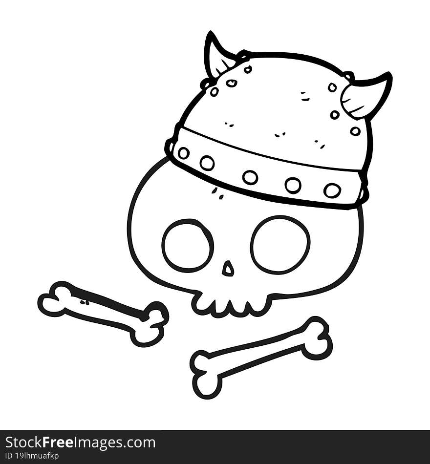 Black And White Cartoon Viking Helmet On Skull