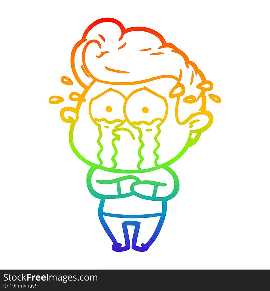 rainbow gradient line drawing cartoon crying man