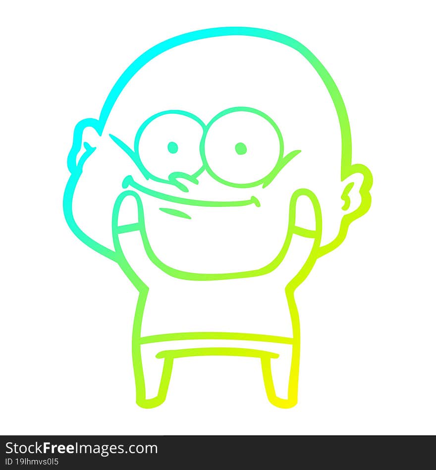 cold gradient line drawing of a cartoon bald man staring