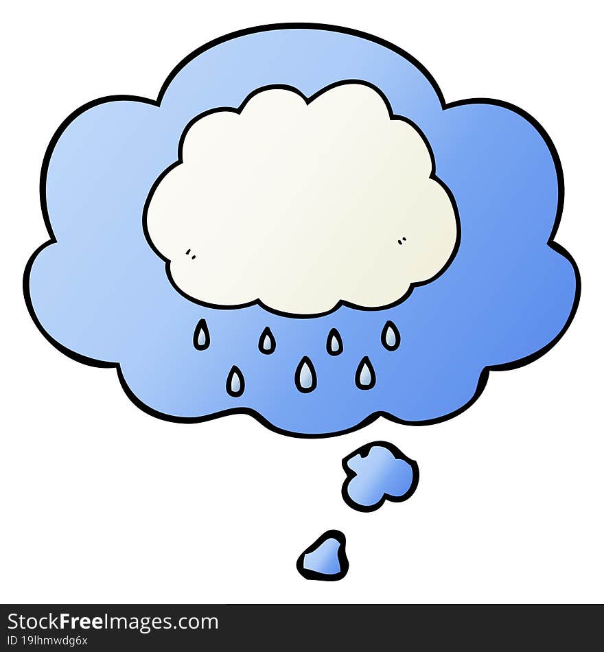 Cartoon Rain Cloud And Thought Bubble In Smooth Gradient Style