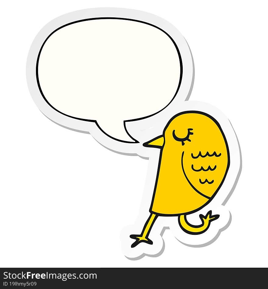 cartoon bird with speech bubble sticker. cartoon bird with speech bubble sticker