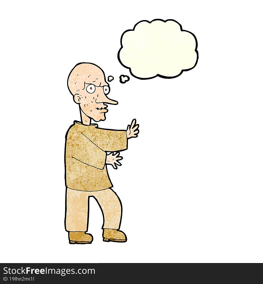 cartoon mean looking man with thought bubble