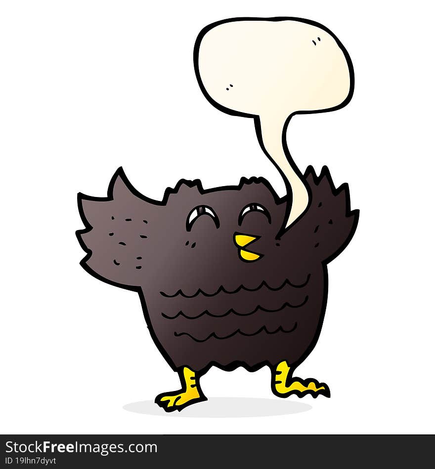 cartoon black bird with speech bubble