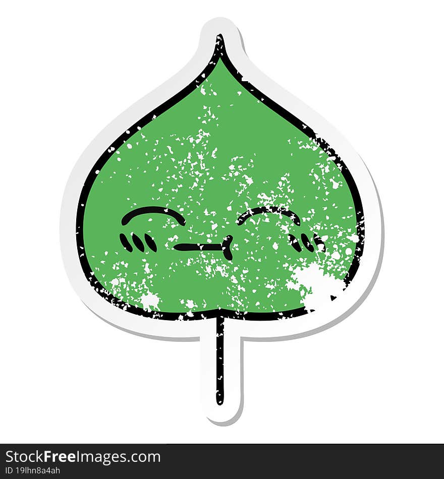 Distressed Sticker Of A Cute Cartoon Expressional Leaf