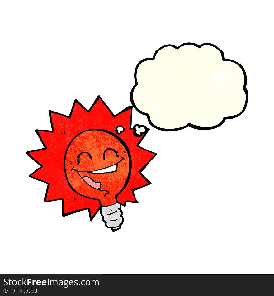 happy flashing red light bulb cartoon  with thought bubble