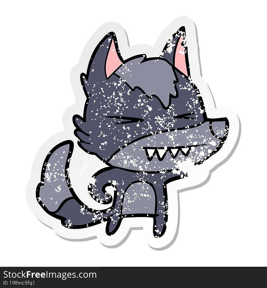 Distressed Sticker Of A Angry Wolf Cartoon