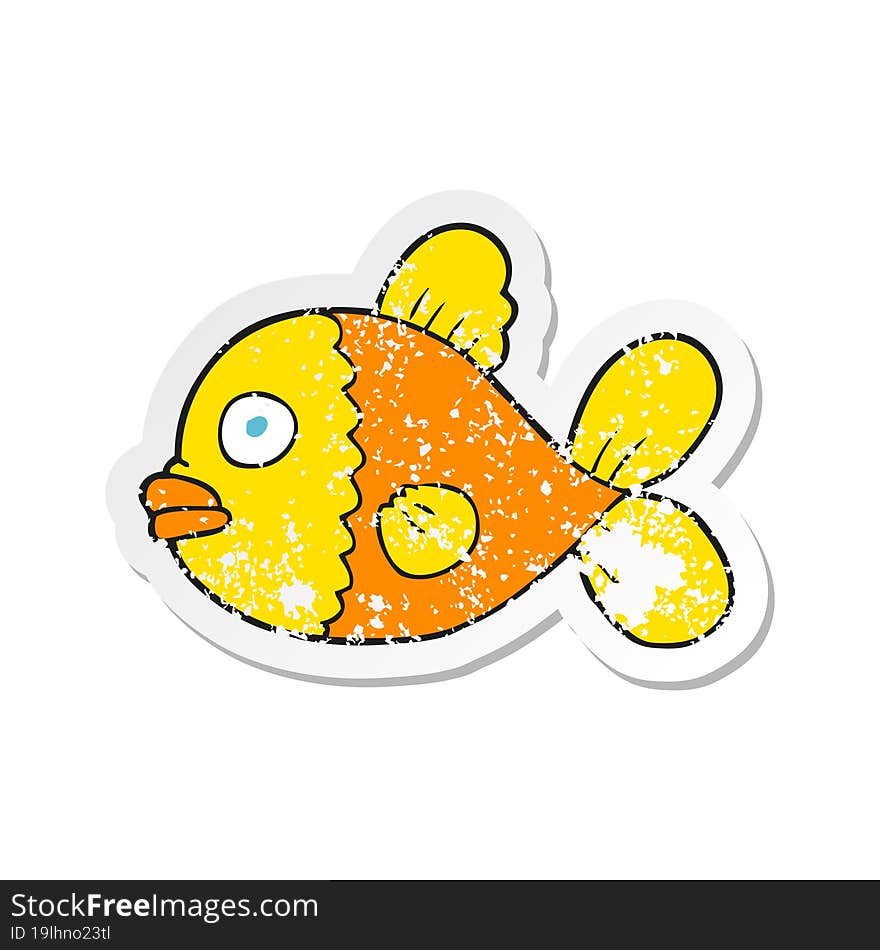 retro distressed sticker of a cartoon fish