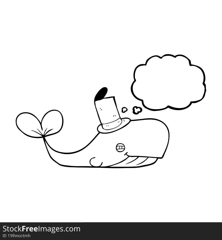 thought bubble cartoon whale wearing hat