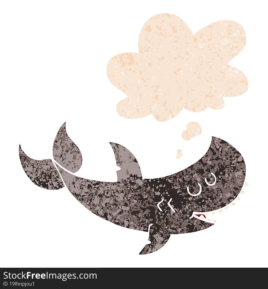 Cartoon Shark And Thought Bubble In Retro Textured Style