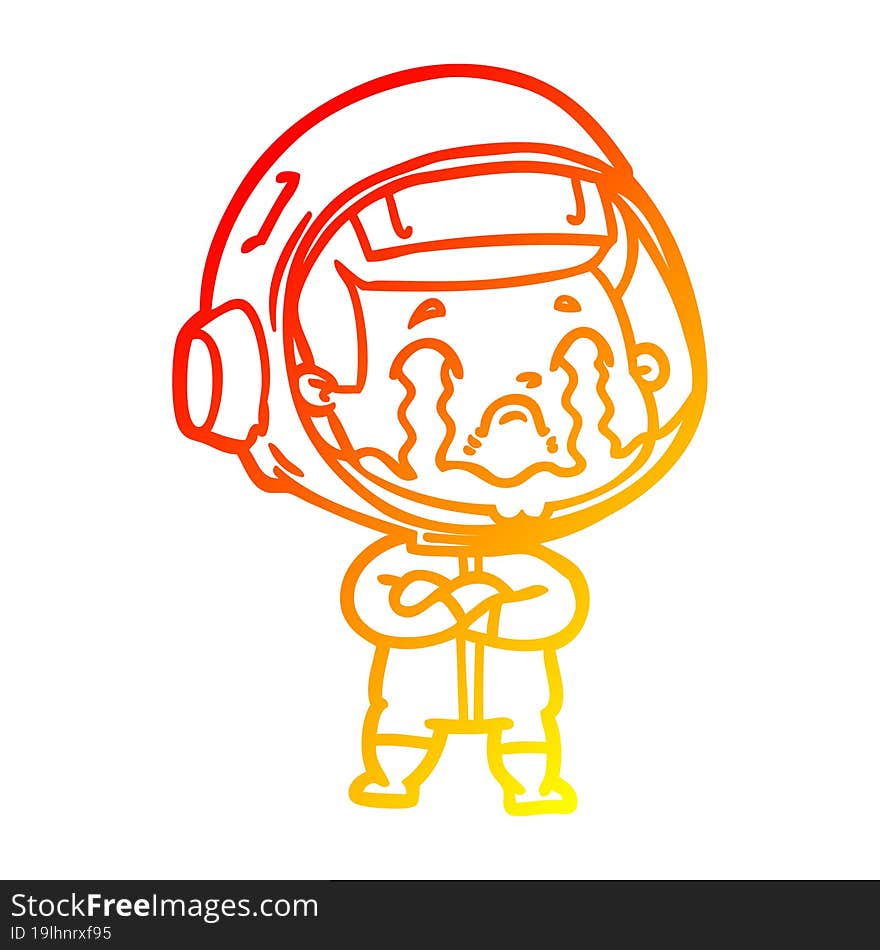 warm gradient line drawing of a cartoon crying astronaut