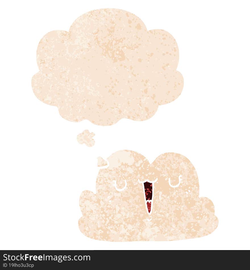 Cute Cartoon Cloud And Thought Bubble In Retro Textured Style