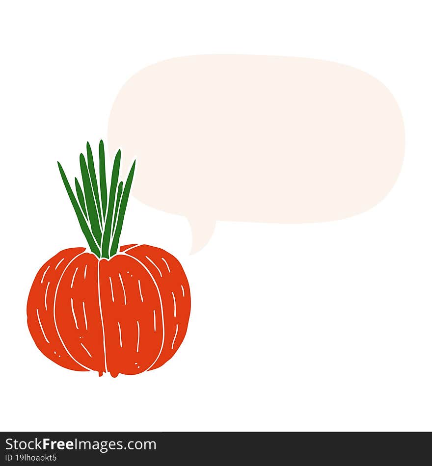 cartoon vegetable with speech bubble in retro style