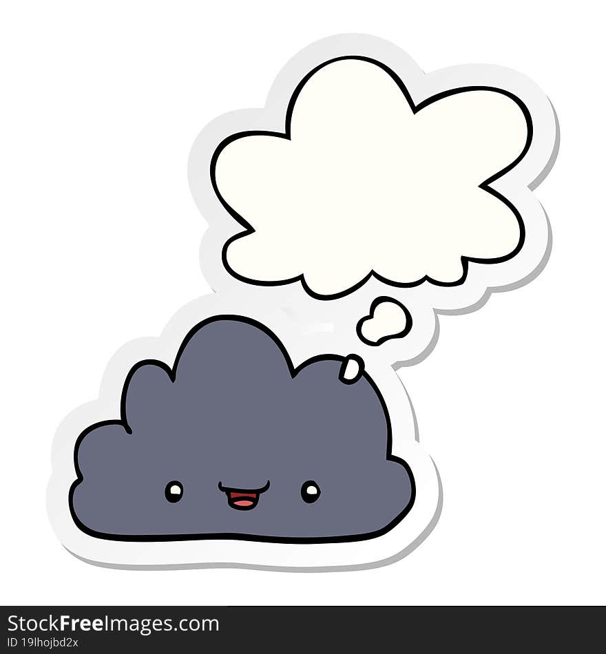 cartoon tiny happy cloud and thought bubble as a printed sticker