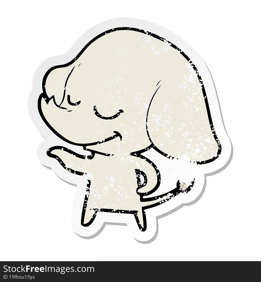 Distressed Sticker Of A Cartoon Smiling Elephant