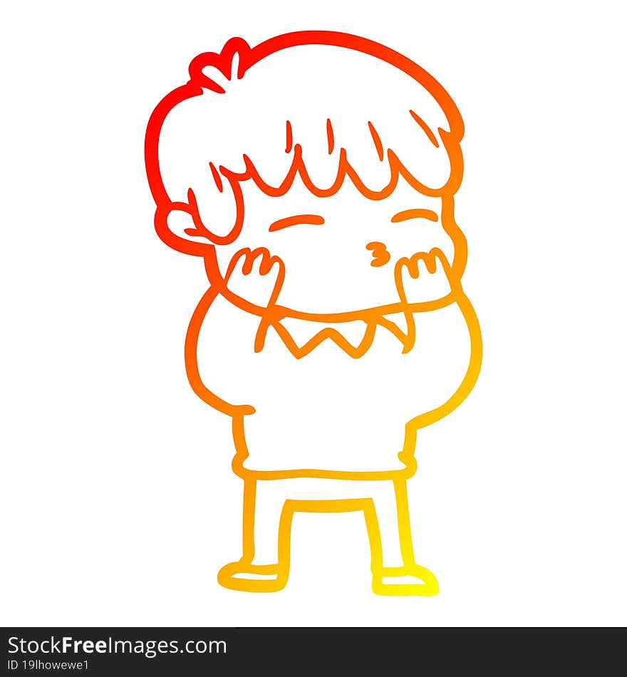 Warm Gradient Line Drawing Cartoon Curious Boy