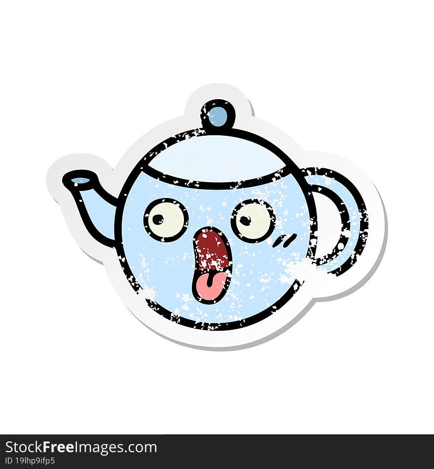 distressed sticker of a cute cartoon teapot